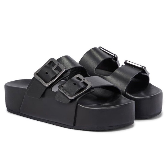 BALENCIAGA Mallorca Platform Leather Sandals Slides Black Size 37 US 7 - Picture 2 of 6